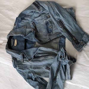 Cropped moto demin jacket